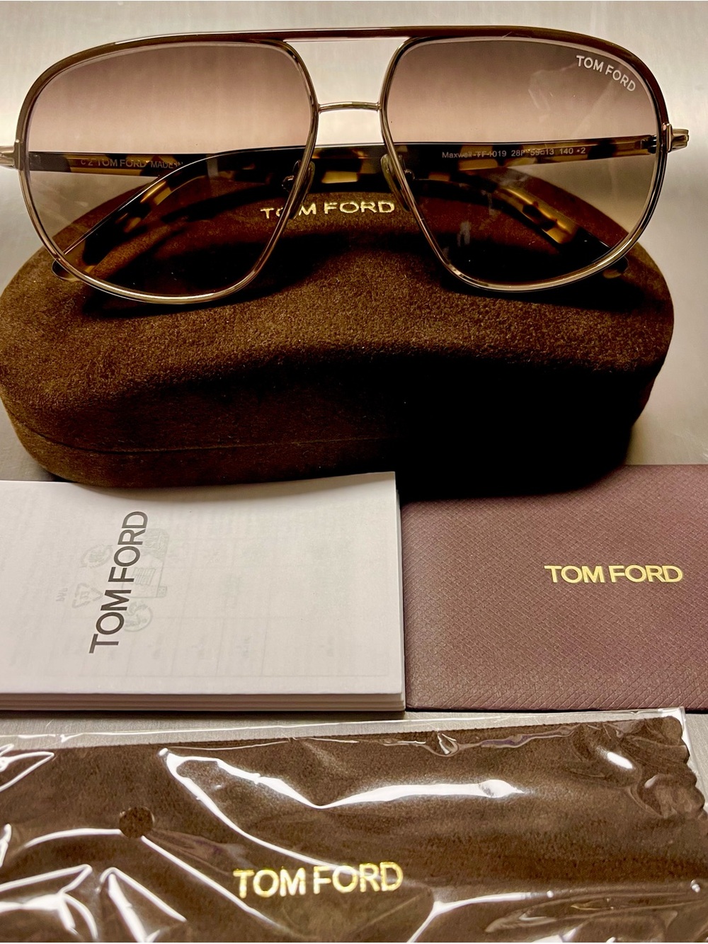 TOM FORD $590 Brown/Yellow Gold sunglasses AUTHENTIC NWT